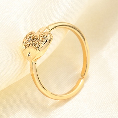 Латунные кольца-манжеты с микропаве и прозрачным цирконием для женщин, без кадмия, без никеля и без свинца, рыба