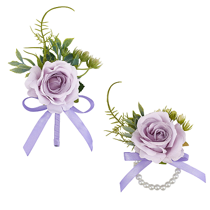 2 шт. 2 стили шелковая ткань имитация розы корсаж на запястье, с абс пластмассовыми жемчужными бисером, ручной цветок для невесты или подружки невесты, свадьба, партийные украшения