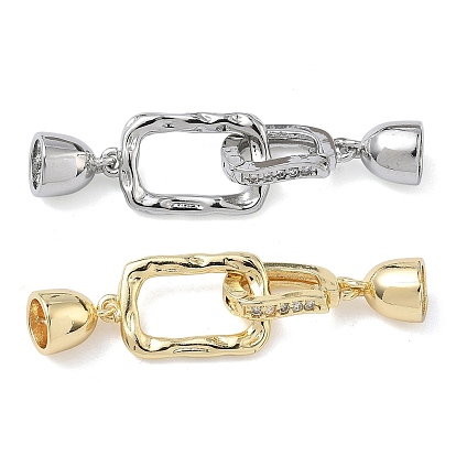 Прямоугольные латунные застежки с микропаве из прозрачных кубических цирконий, без кадмия и без свинца, долговечный, стойки покрытие