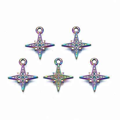 Rainbow Color Alloy Pendant Rhinestone Settings, Cadmium Free & Nickel Free & Lead Free, Star