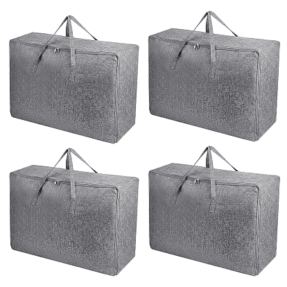 4 pièces 2 styles Sacs de rangement zippés pour couettes en coton et lin avec poignée, rectangle