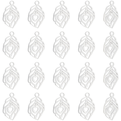 20 pcs 304 pendentifs en acier inoxydable, plume
