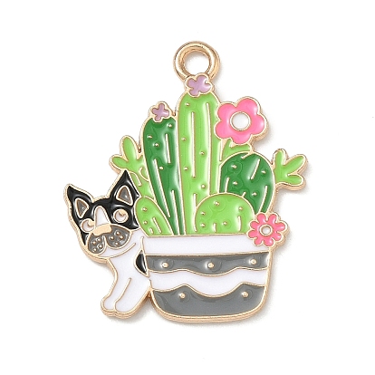 Небольшое растение в горшке с подвесками из эмалевого сплава в виде собаки, золотые