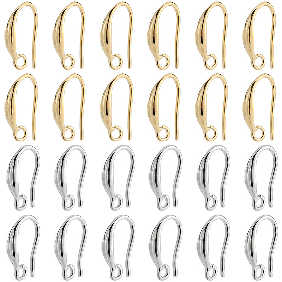 24 Pairs 2 Colors Brass Earring Hooks, with Horizontal Loop
