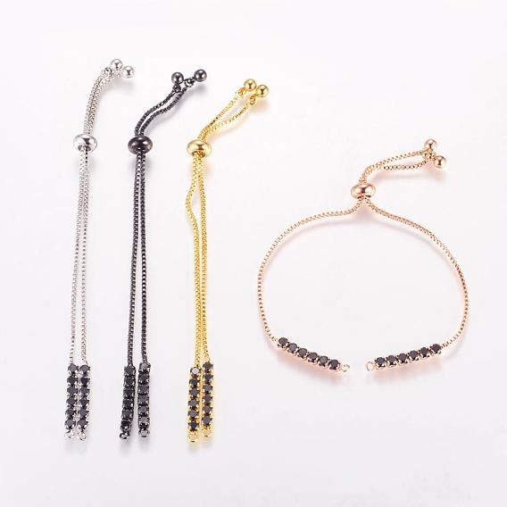 Chaîne de fabrication de bracelets en laiton, bracelets de la chaîne de boîte, fabrication de bracelets coulissants, avec zircons, carrée