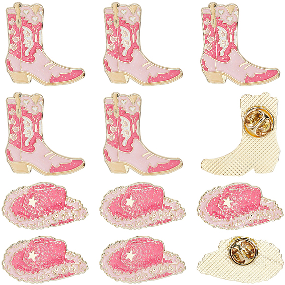 12шт. 2 стили эмалированные булавки, броши из сплава для одежды рюкзака, с силой блеска, сапоги и шляпа