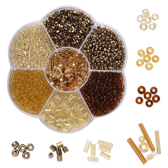 7 Style Transparent & Trans & Metallic Colours Glass Seed Beads, Glass Bugle Beads, for Jewelry Making