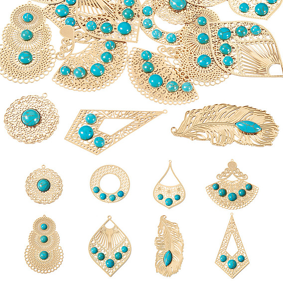 16 шт. 8 стили латунные большие подвески, с синтетическими бирюзовый, разнообразные