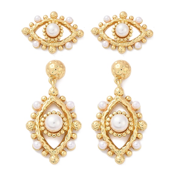 Латунь серьги, с жемчужными бусинами из абс-пластика, без свинца и без кадмия, долговечный