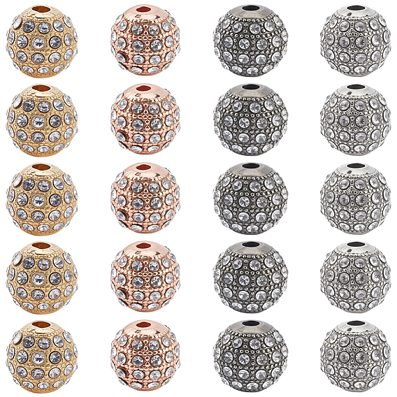 20шт 4 цвета сплава горный хрусталь бусины, круглые