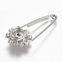 Brass Micro Pave Cubic Zirconia Safety Brooch, Flower