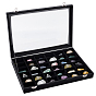 Vitrines à bijoux en MDF recouvertes de cuir PU avec fenêtre visible, pour boucles d'oreilles, bagues, bracelets, colliers, rectangle