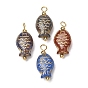 Baking Paint & Golden Metal Enlaced Glass Pendants, Fish Charm, with Brass Loops, Real 18K Gold Plated
