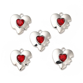 Rack Plating Alloy Pendants with Glass, Cadmium Free & Lead Free, Heart Charms