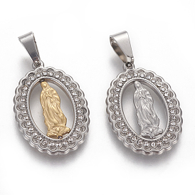 304 pendentifs en strass en acier inoxydable, dame de guadalupe charmes, ovale avec la Vierge Marie
