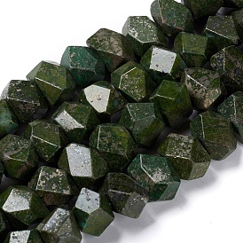 Brins de perles de granit vert naturel, facette, polygone