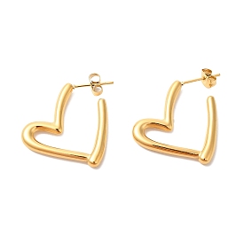 Ion Plating(IP) 304 Stainless Steel Heart Stud Earrings, Half Hoop Earrings for Women