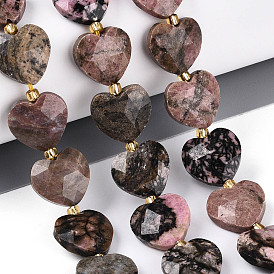 Природные родонит бисер нитей, граненое сердце, с бисером