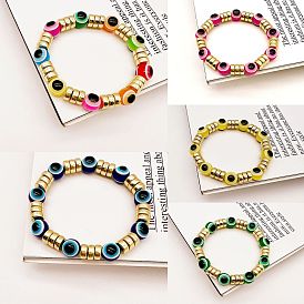 Colorful Beaded Elastic Bracelet with Gold Plating for Women's Friendship Jewelry