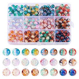 12 цветные стеклянные бусины с трещинками, круглые, два тона