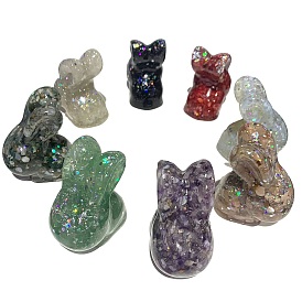Resin Rabbit Figurine Home Decoration, with Natural & Synthetic Mixed Gemstone Chips Inside Display Decorations