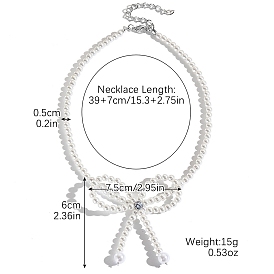 Plastic Imitation Pearl and Micro Pave Cubic Zirconia Beaded Necklaces for Women, Bowknot