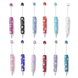 Ручка из сплава с бусинами, шариковая ручка, с полимерной глиной горный хрусталь, для индивидуальной ручки с ювелирными бусинами, платина, цветочным узором