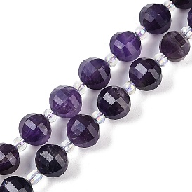 Natural Amethyst Beads Strands, Faceted, Lantern, with Seed Beads