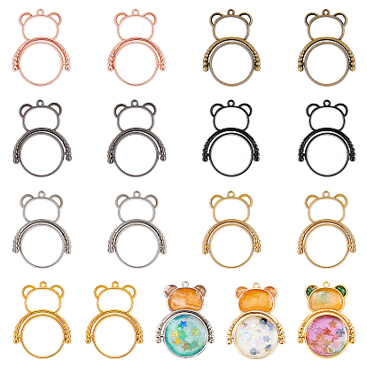 Alloy Open Back Bezel Pendants(rotatable), For DIY Epoxy Resin, Pressed Flower Jewelry, Bear