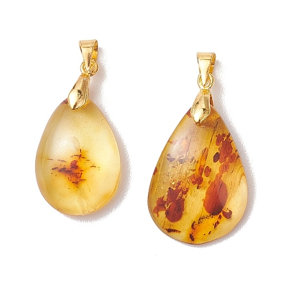 Подвески из натурального янтаря, подвески-слезинки с латунными дужками, темно-золотистые