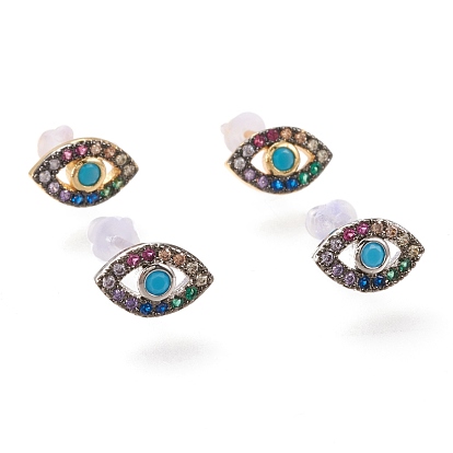 Латунные микро проложить серьги стержня кубического циркония, с пластиковыми гайками уха, долговечный, глаз, красочный