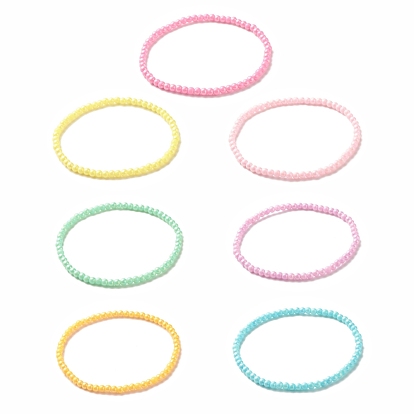 7Pcs 7 Color Candy Color Round Acrylic Beaded Stretch Anklets Set, Stackable Summer Jewelry for Women