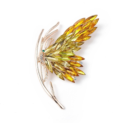 Broche papillon strass, insigne en alliage d'or clair pour femme