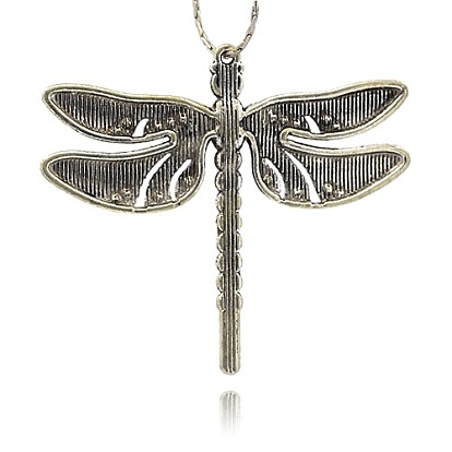 Vintage Dragonfly Pendant Necklace Findings, Alloy Enamel Pendants, with Crystal Rhinestone, Antique Silver, 56.5x65x5mm, Hole: 2mm