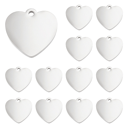 14 шт. 304 подвески из нержавеющей стали, ручная полировка, пустые теги тиснения, Двусторонняя полировка, сердце
