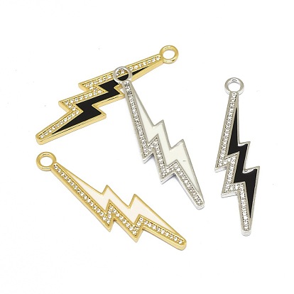 Alloy Micro Pave Cubic Zirconia Pendants, with Enamel, Long-Lasting Plated, Lightning Bolt