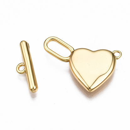 Brass Toggle Clasps, Nickel Free, Heart
