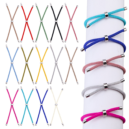 14 piezas 14 colores pulseras de cordón trenzado de nailon, con el extremo del cordón de latón, para la fabricación de pulseras deslizantes