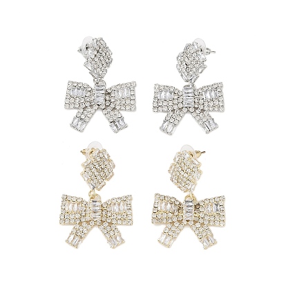 Brass Micro Pave Cubic Zirconia Stud Earrings, Bowknot