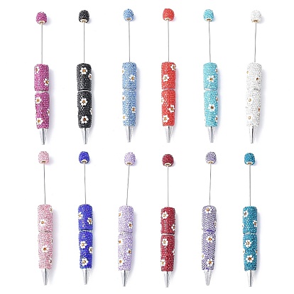 Ручка из сплава с бусинами, шариковая ручка, с полимерной глиной горный хрусталь, для индивидуальной ручки с ювелирными бусинами, платина, цветочным узором