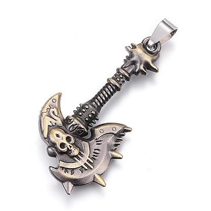 Tibetan Style Alloy Big Pendants, Axe with Skull