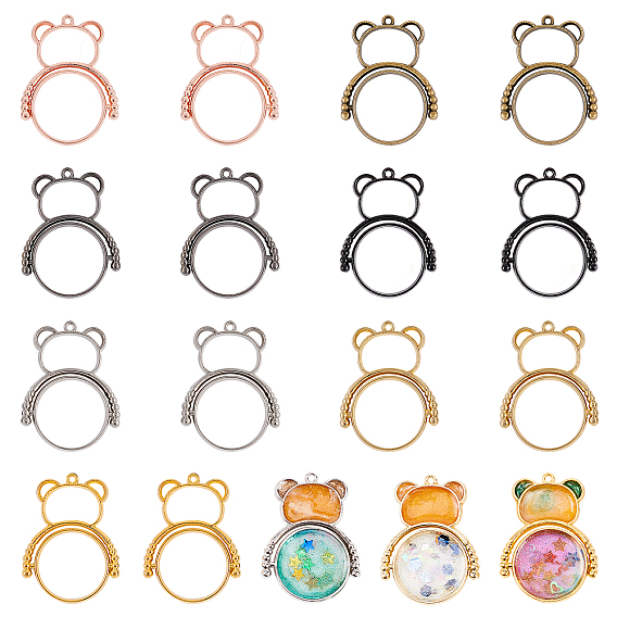 Alloy Open Back Bezel Pendants(rotatable), For DIY Epoxy Resin, Pressed Flower Jewelry, Bear