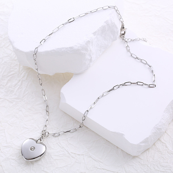 Ожерелья из нержавеющей стали с подвеской в виде сердца из кристаллов и страз для женщин