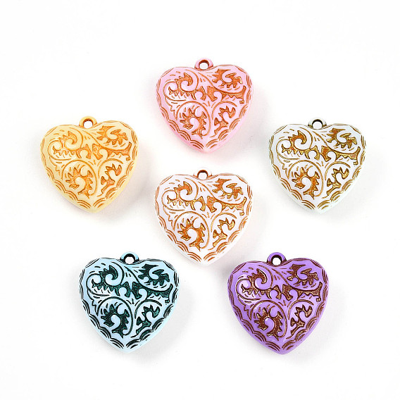 Непрозрачные акриловые подвески, сердце с причудливой резьбой