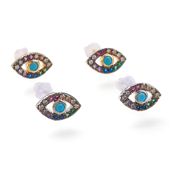 Латунные микро проложить серьги стержня кубического циркония, с пластиковыми гайками уха, долговечный, глаз, красочный