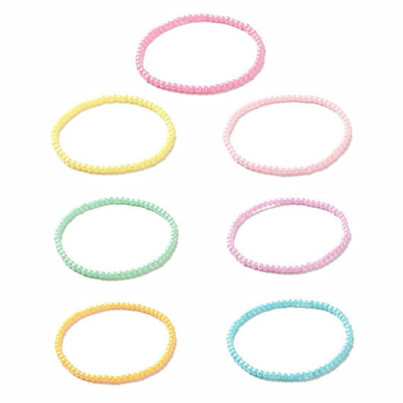 7Pcs 7 Color Candy Color Round Acrylic Beaded Stretch Anklets Set, Stackable Summer Jewelry for Women
