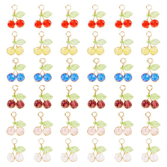 60 шт 6 цвета стеклянные подвески, вишневое очарование, с акриловой и светло-золотистой экологически чистой медной проволокой, граненые