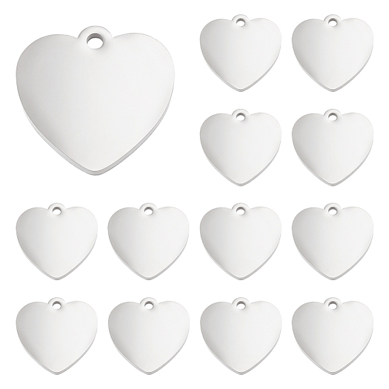 14 шт. 304 подвески из нержавеющей стали, ручная полировка, пустые теги тиснения, Двусторонняя полировка, сердце