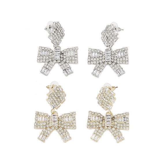 Brass Micro Pave Cubic Zirconia Stud Earrings, Bowknot
