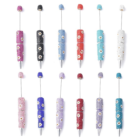 Ручка из сплава с бусинами, шариковая ручка, с полимерной глиной горный хрусталь, для индивидуальной ручки с ювелирными бусинами, платина, цветочным узором